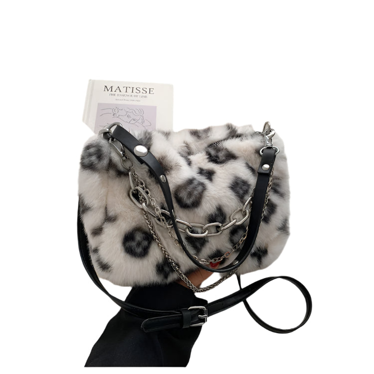 Winter Plush Bags Chain Shoulder Bag Women Flowers Print Handbags