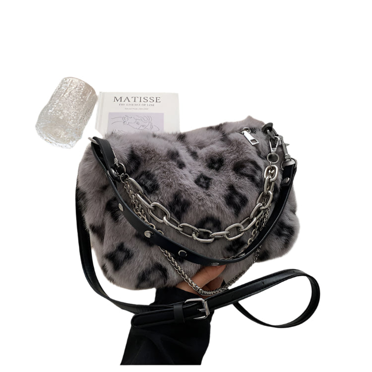 Winter Plush Bags Chain Shoulder Bag Women Flowers Print Handbags